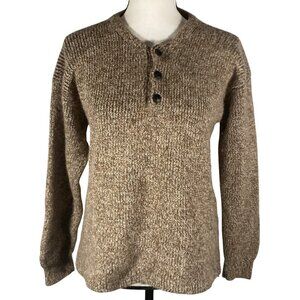 Peruvian Link Alpaca Collection Brown Henley Sweater M 100% Alpaca Knit Pullover